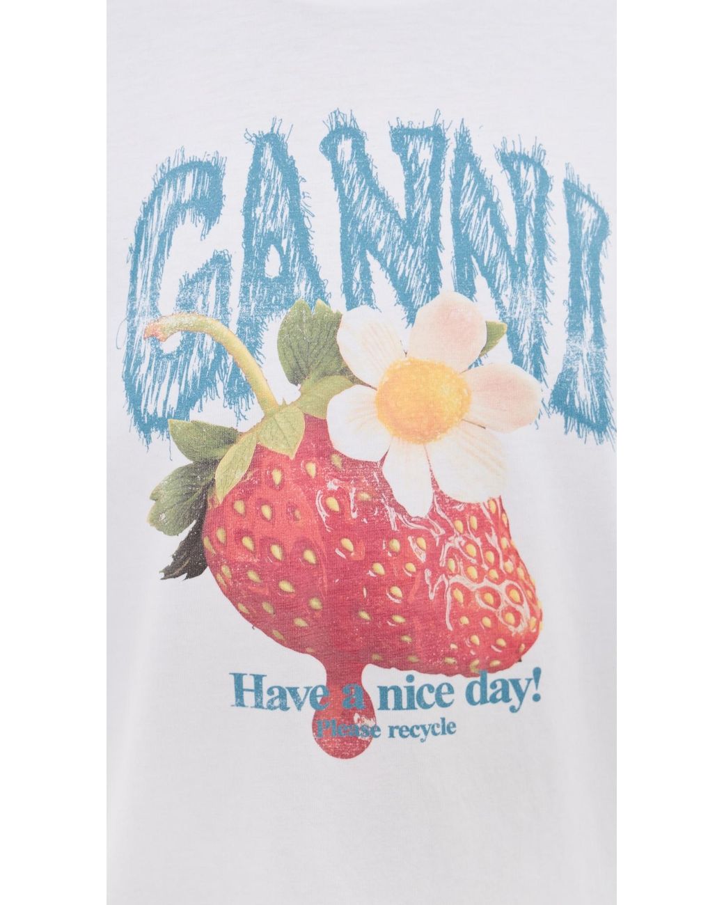 Ganni White Basic Cotton Jersey Strawberry Print Tee