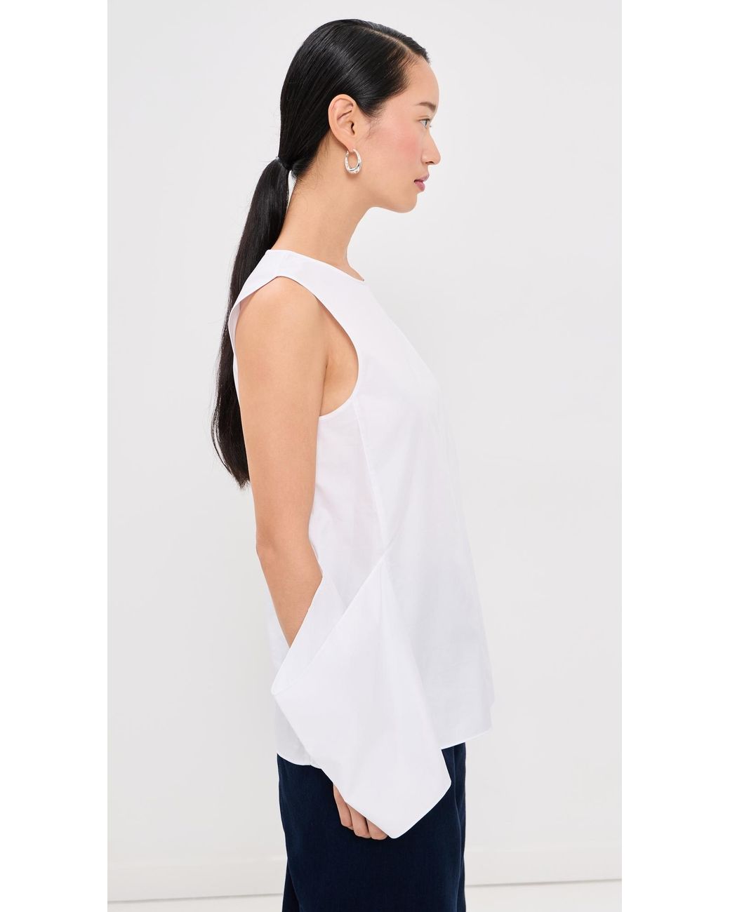 Tibi White Eco Poplin Side Drape Top