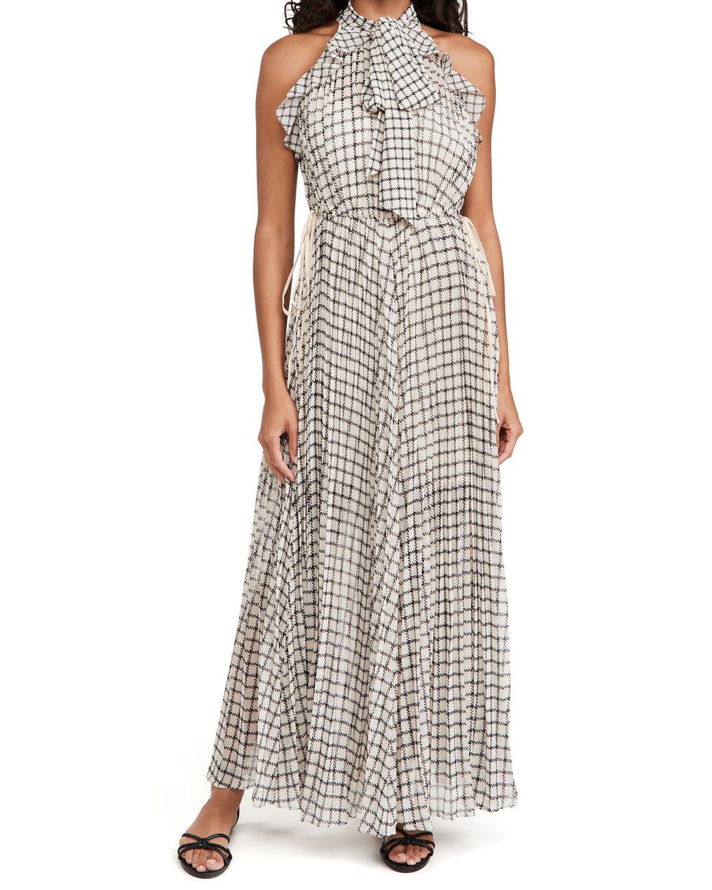 SALE*Self-Portrait >> モノクロームシフォンマキシドレス Self-Portrait Monochrome Check Maxi Dress | Lyst