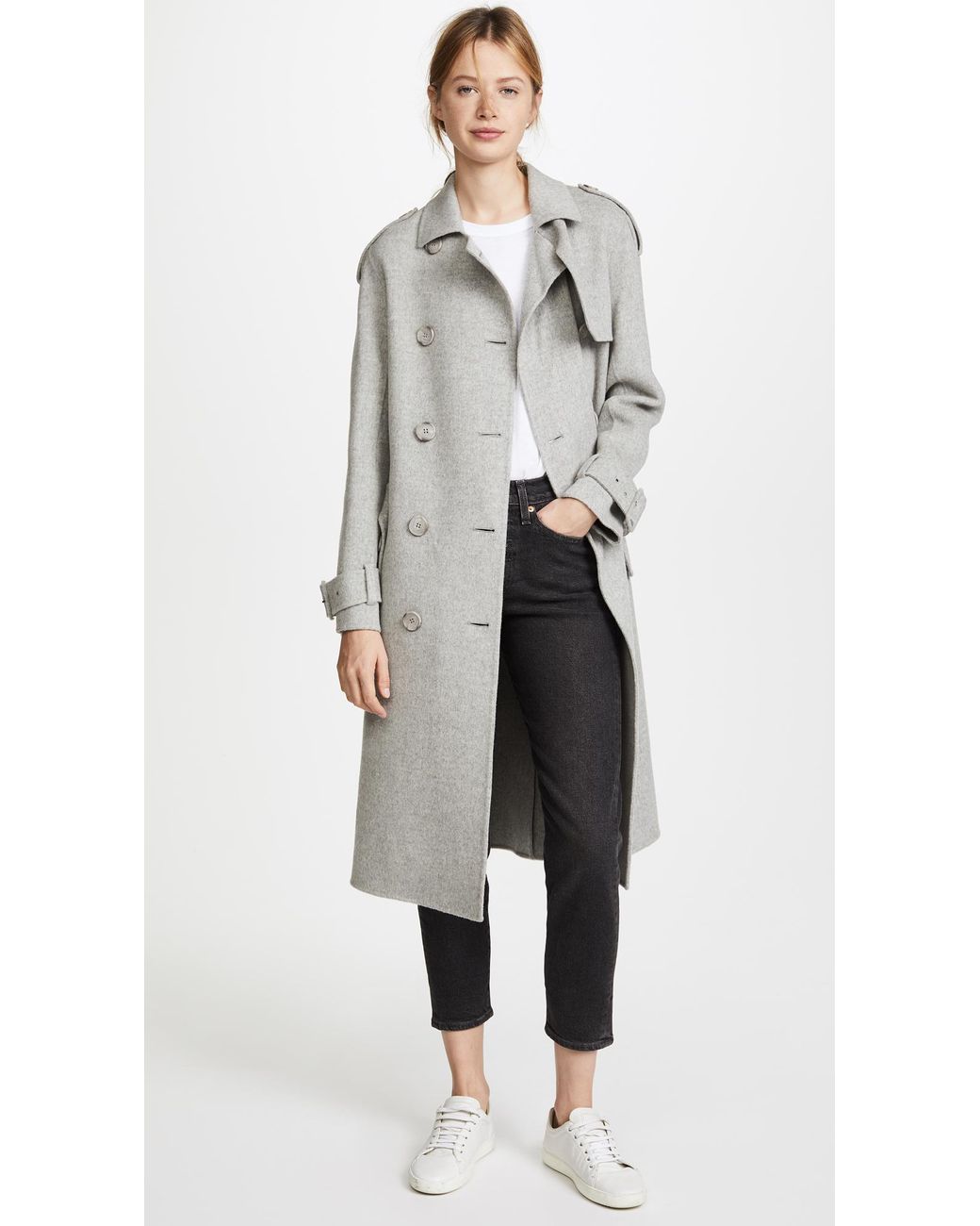 Theory Statement Trench Coat in Gray | Lyst