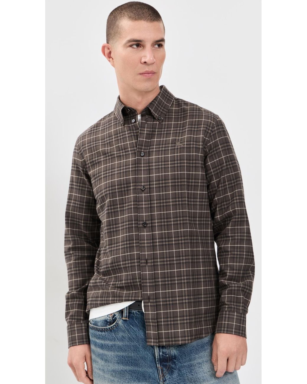 Burberry Black Robert Check Button Down for men