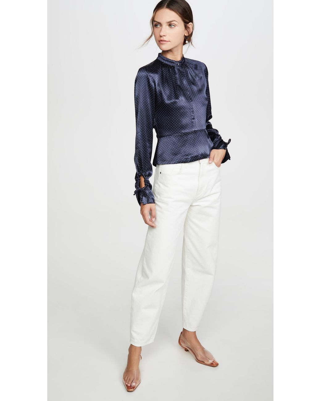 Ganni Heavy Satin Blouse in Blue | Lyst