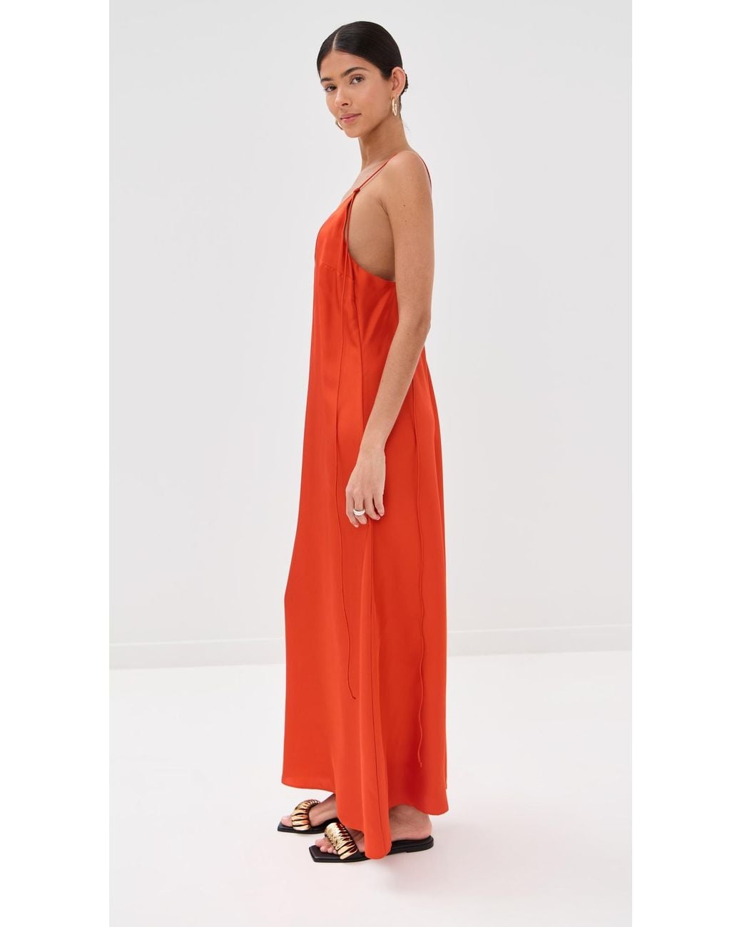 rohe orange dress Rohe V Neck Silk Dress in Burnt Orange