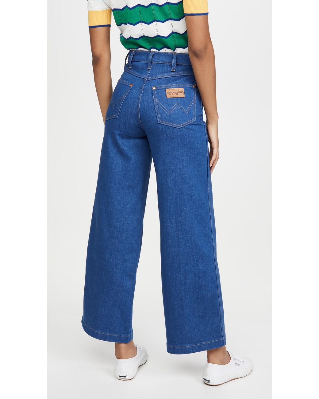 Wrangler Wide Leg Long Jeans in Blue | Lyst