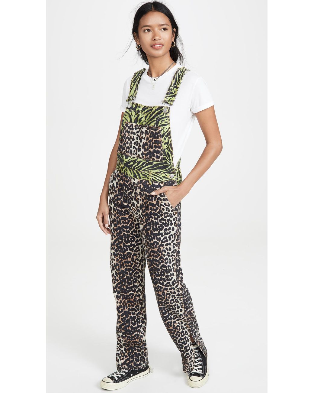 Ganni Print Denim Overalls | Lyst