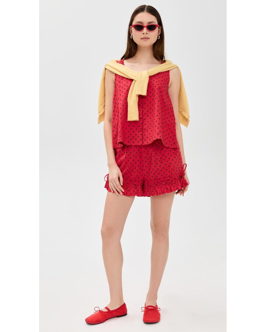 Red Neck Ruffles Damson Madder Mafalda Ruffle Neck Top in Red | Lyst
