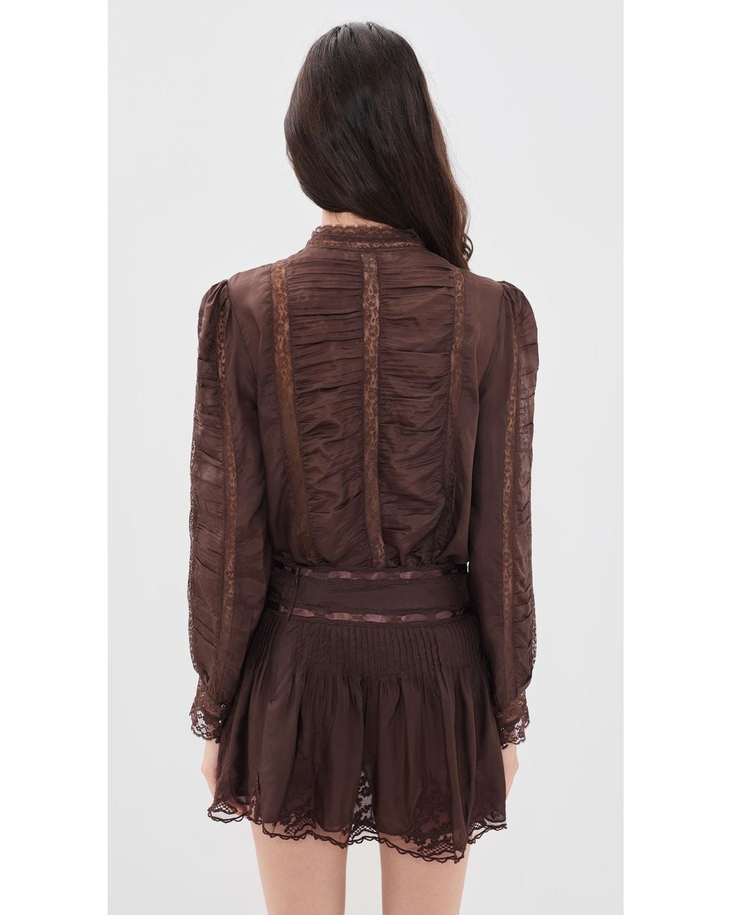 LoveShackFancy Brown Jacque Silk Top