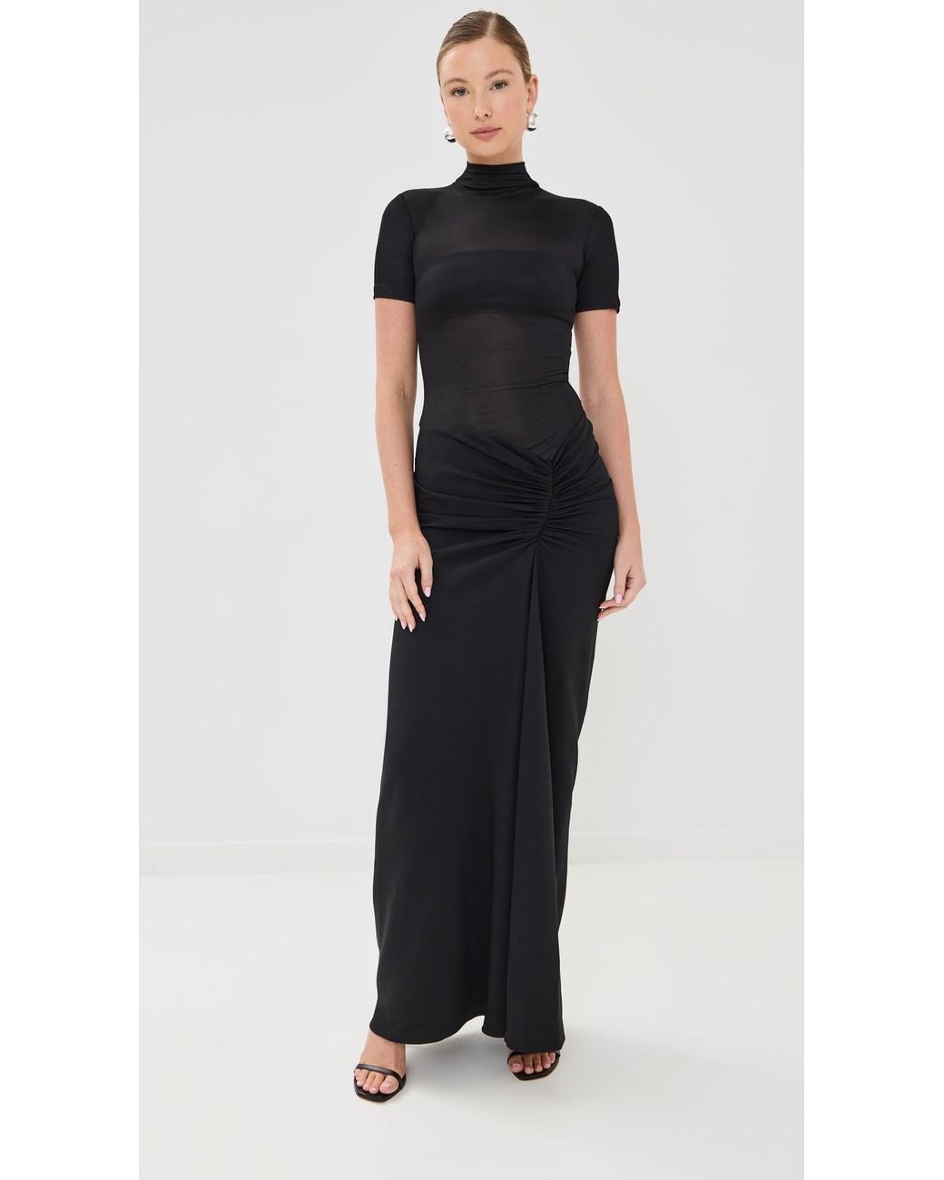 christopher esber fusion long sleeve gathered dress Christopher Esber - Fusion jersey and gathered crepe mock-neck maxi dress