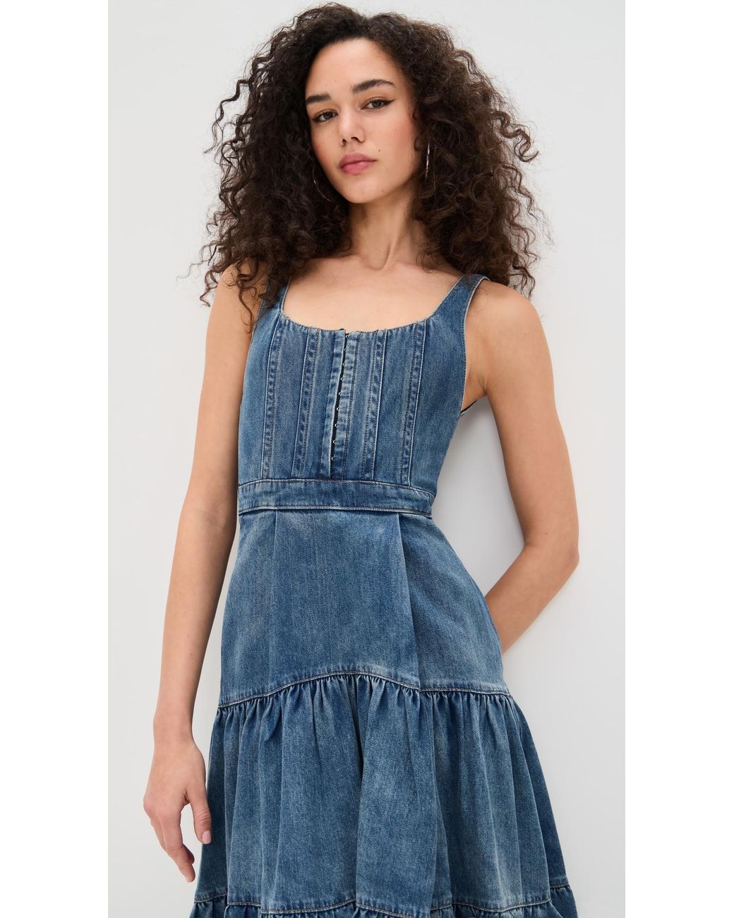 Alice + Olivia Diana Sleeveless Structured Denim Midi Dress