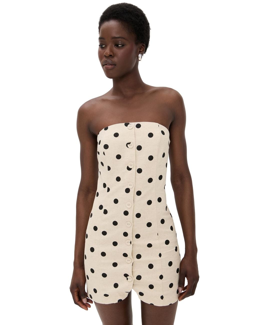 Endless Rose Polka Dot Linen Strapless Dress in Black