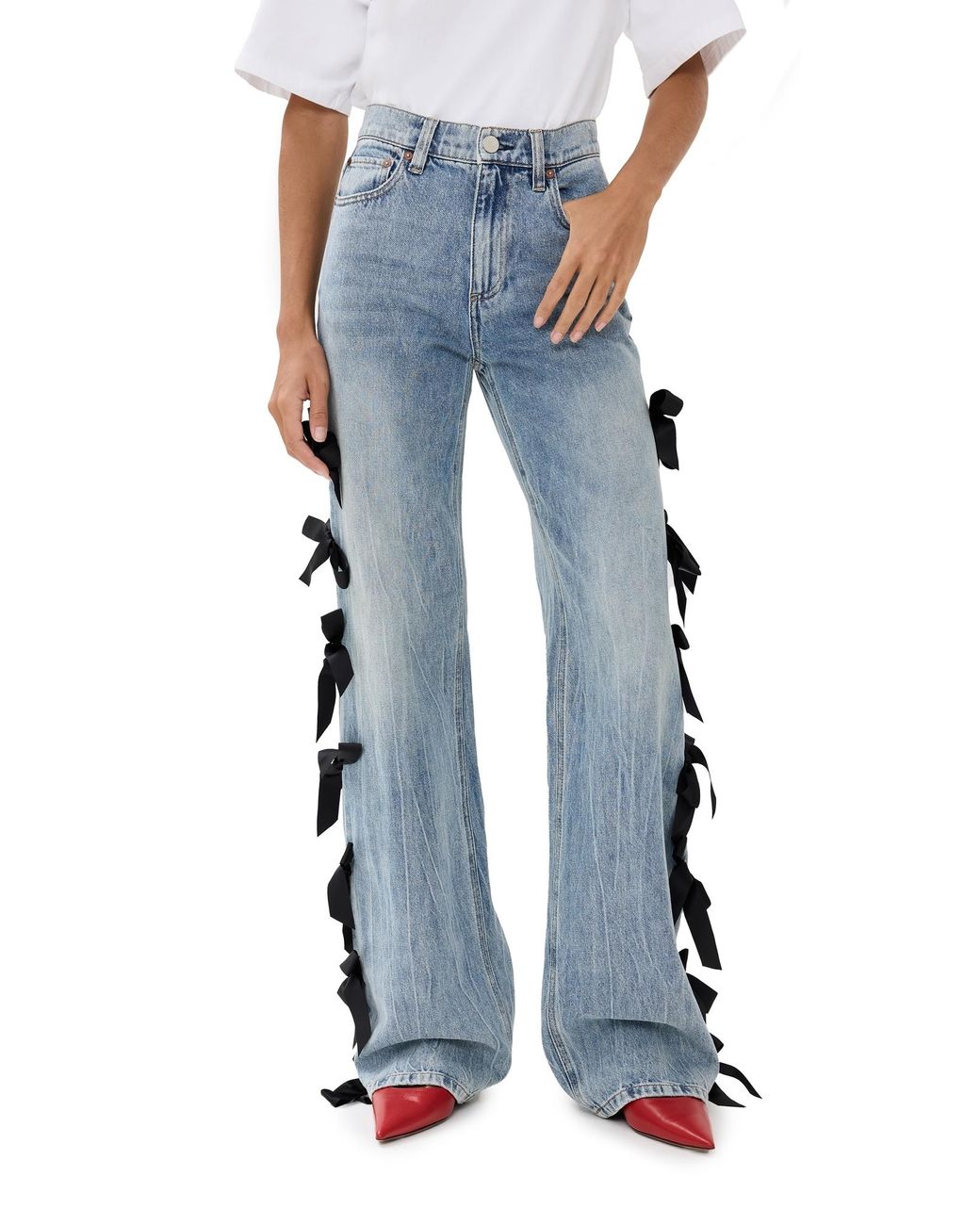 Alice + Olivia Weezy Full Length Jeans With Side Bows in