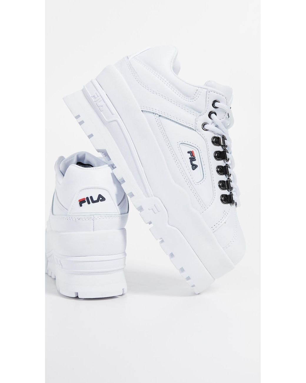 Fila Leather Trailblazer Wedge White Womens Platform Shoes | Lyst