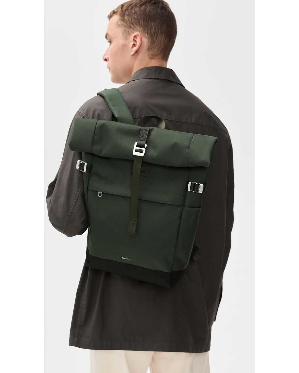 Sandqvist Green Icon Medium Rolltop Backpack for men