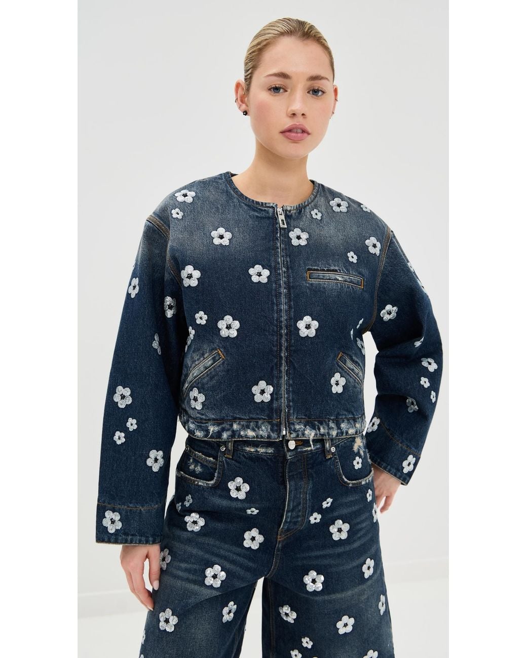 Marc Jacobs Sequin Daisy Cropped Jacket in Blue | Lyst