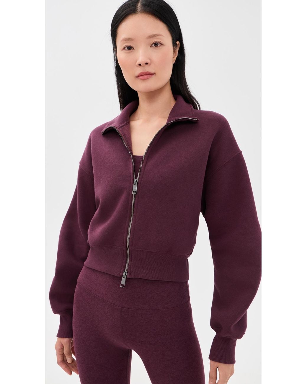 Beyond Yoga Purple Double Zip Cropped Jacket