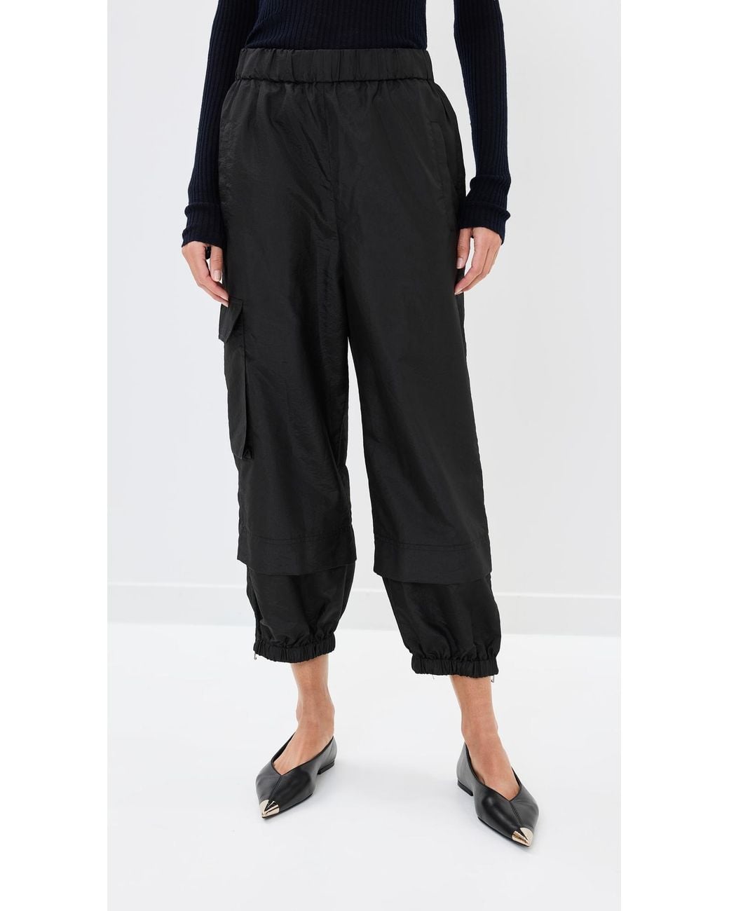 Tibi Black Crispy Nylon Pull On Joggers