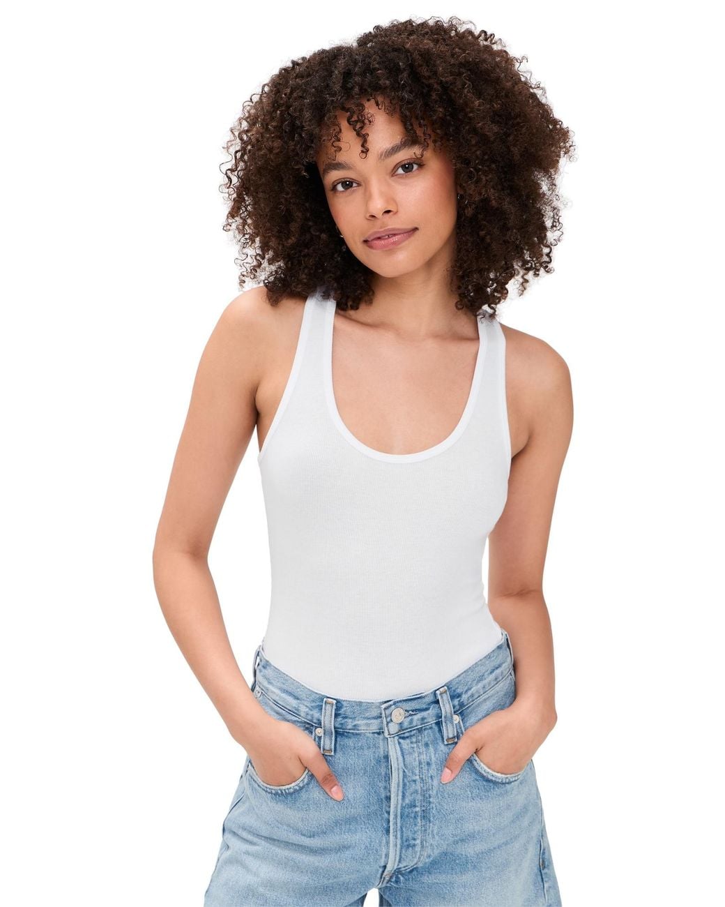 Commando White Better Than Basic Rib Tank Thong Bodysuit