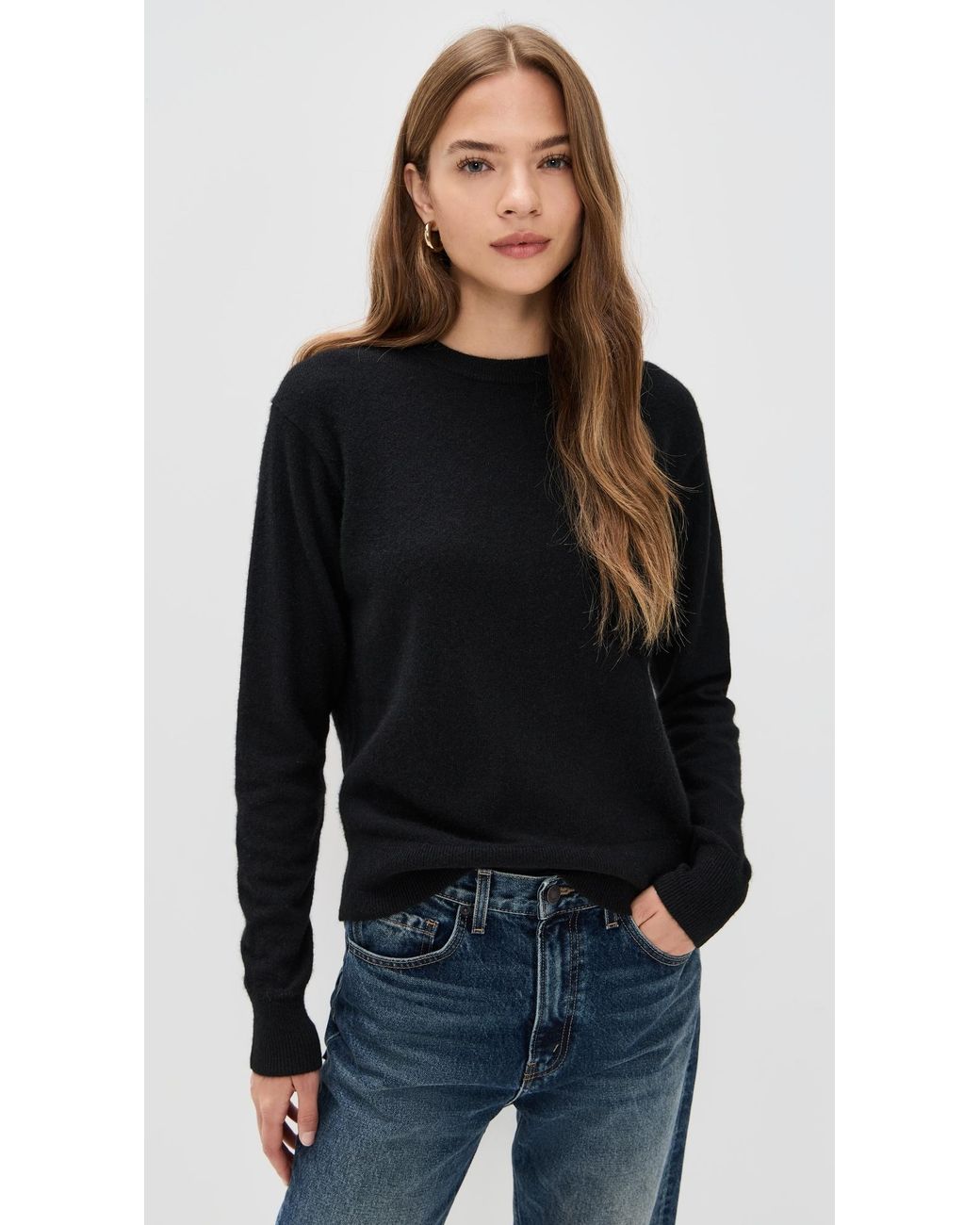 White + Warren Black Cashmere Crew