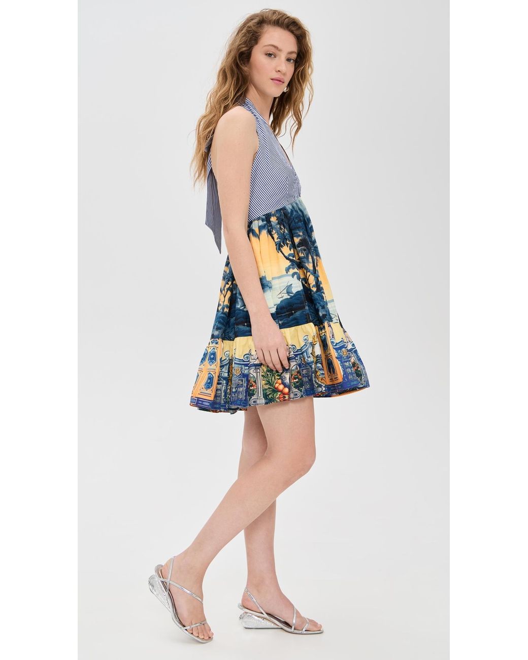 CAMILLA Ruffle Hem Halter Mini Dress in Blue | Lyst