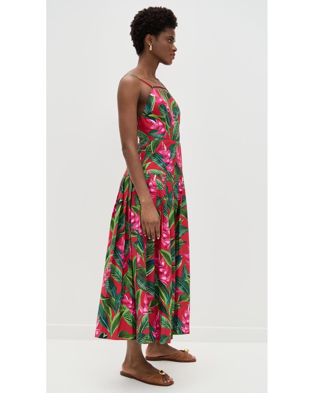 farm rio linen blend dream garden strappy drop-waist midi dress Farm Rio Linen Blend Dream Garden Strappy Drop-Waist Midi Dress