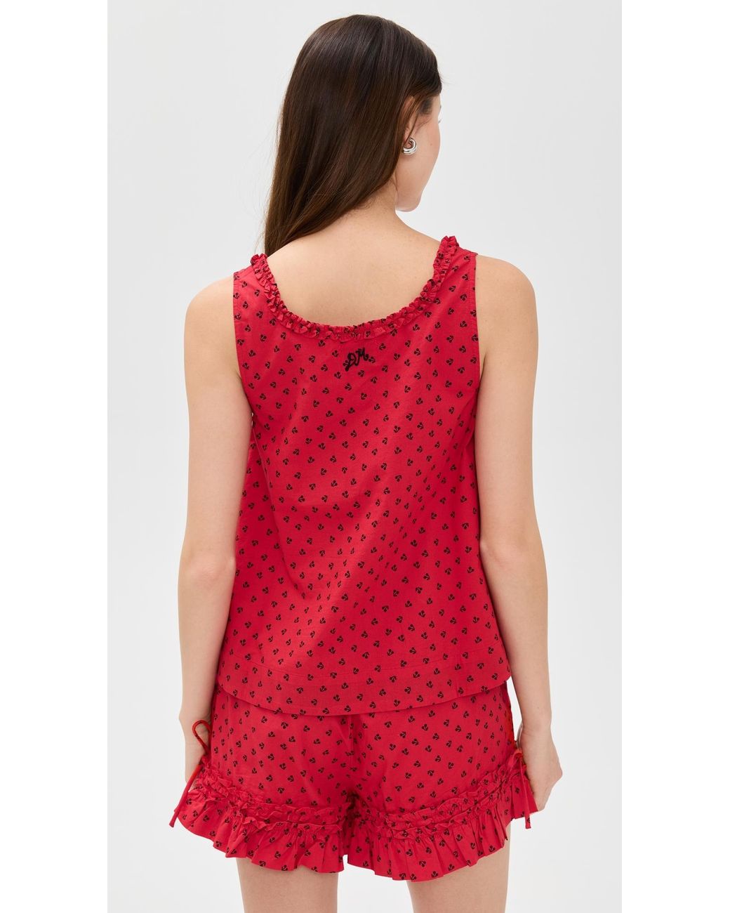 Red Neck Ruffles Damson Madder Mafalda Ruffle Neck Top in Red | Lyst