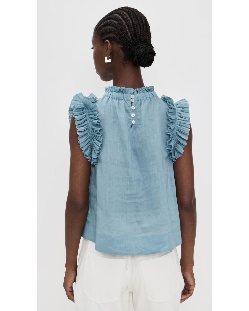 Sea Blue Anise Solid Flutter Sleeve Top