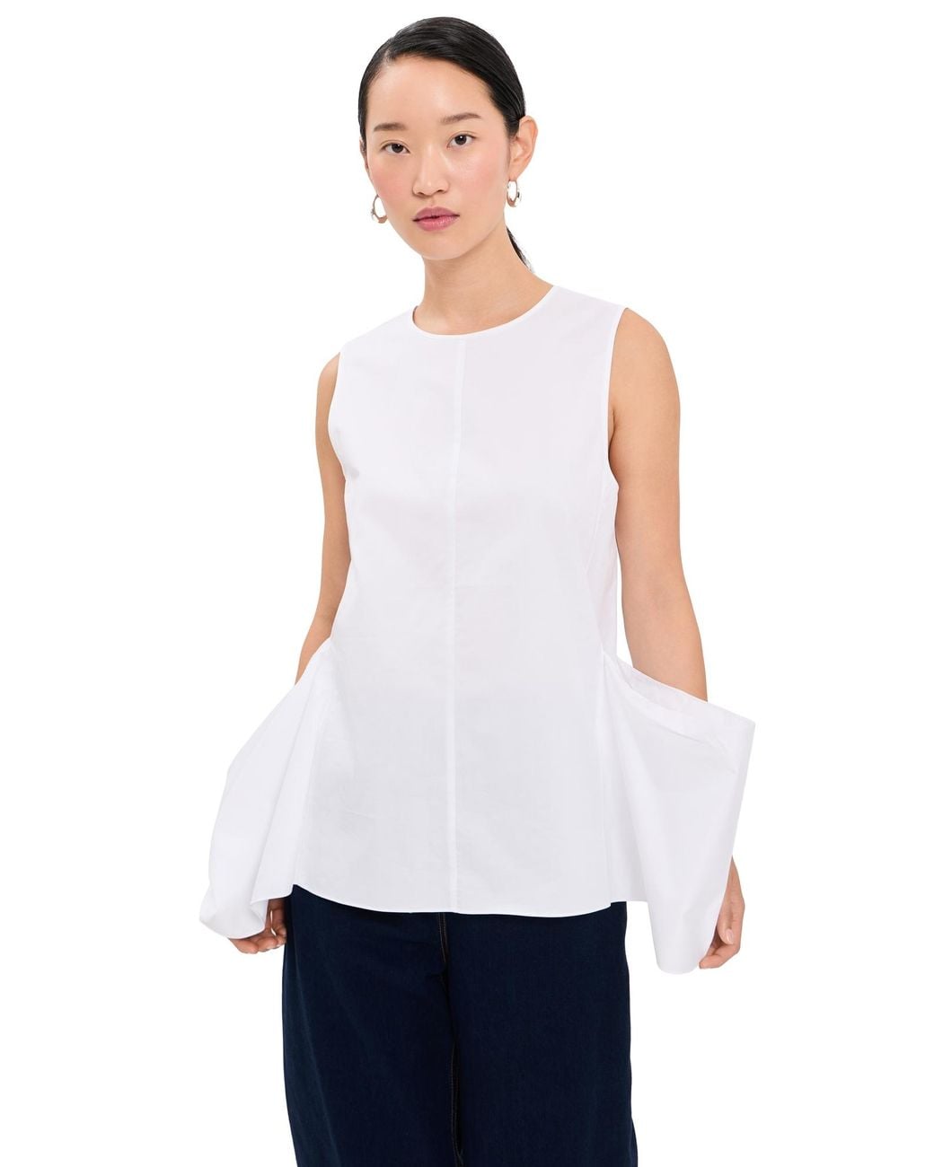 Tibi White Eco Poplin Side Drape Top