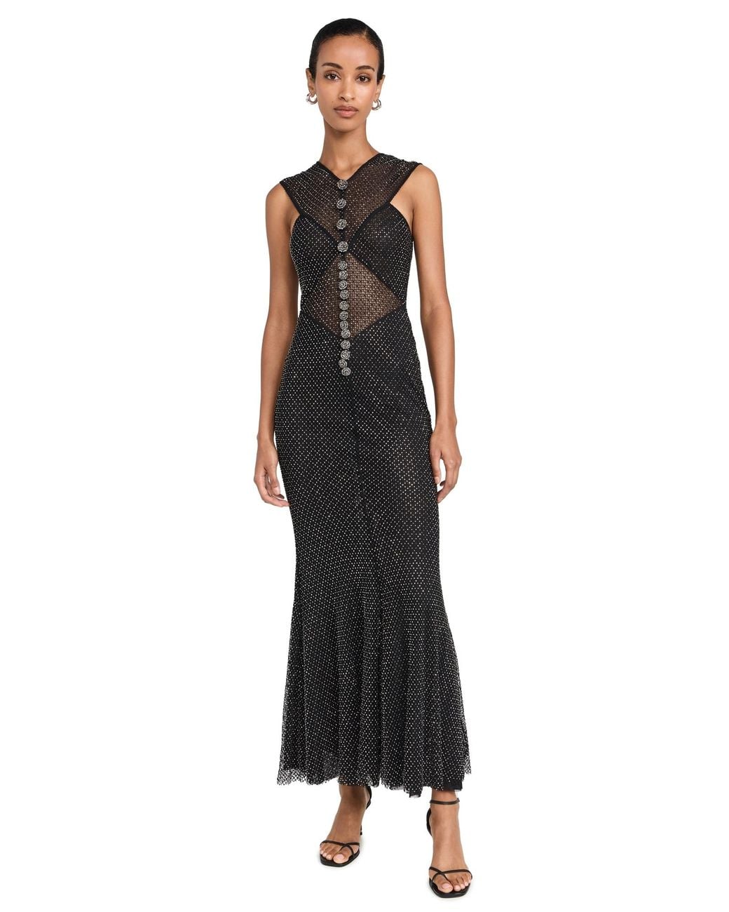 Self-Portrait Rhinestone Fishnet Crossover Dress in Black | Lyst