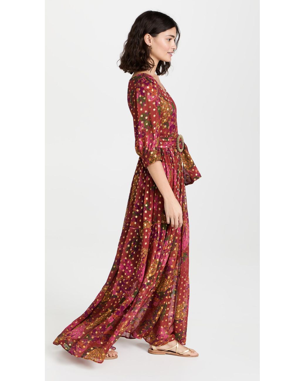 chinese dress ladies Pink Banana Leaves Maxi Dress  FARM Rio