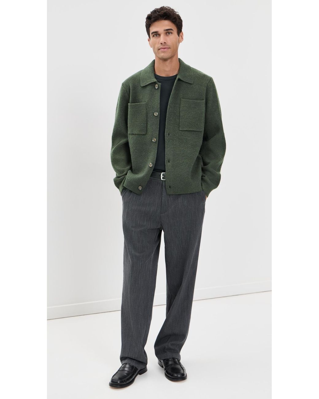 Les Deux Green Milano Knit Shacket for men