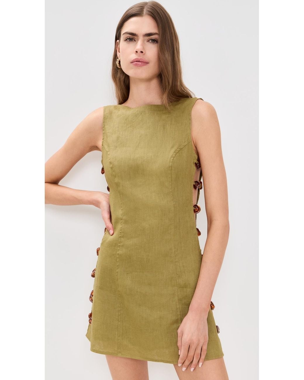 Vrg Grl Tia Linen Mini Dress in Green | Lyst