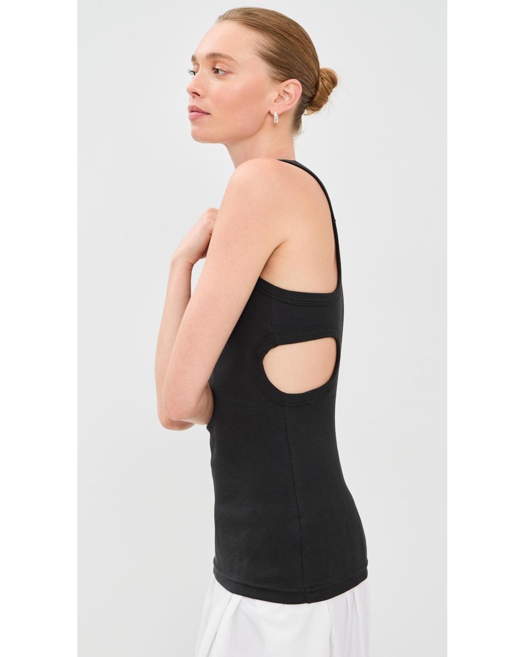 Tibi Black Ribbed T Racerback Tank