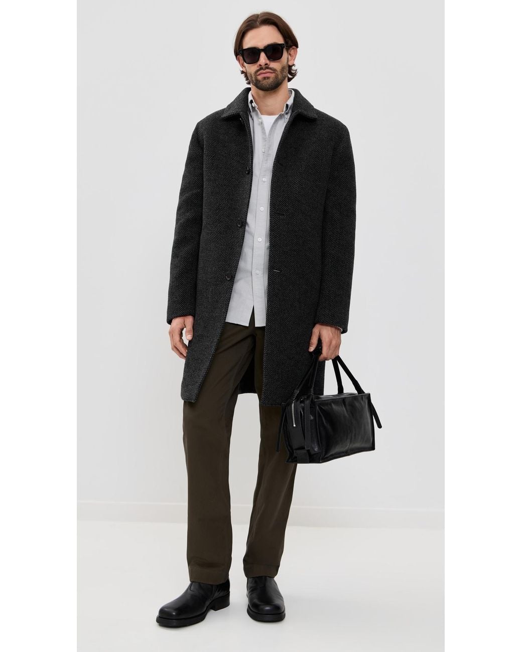 Reigning Champ Black Wool Herringbone Scout Coat for men