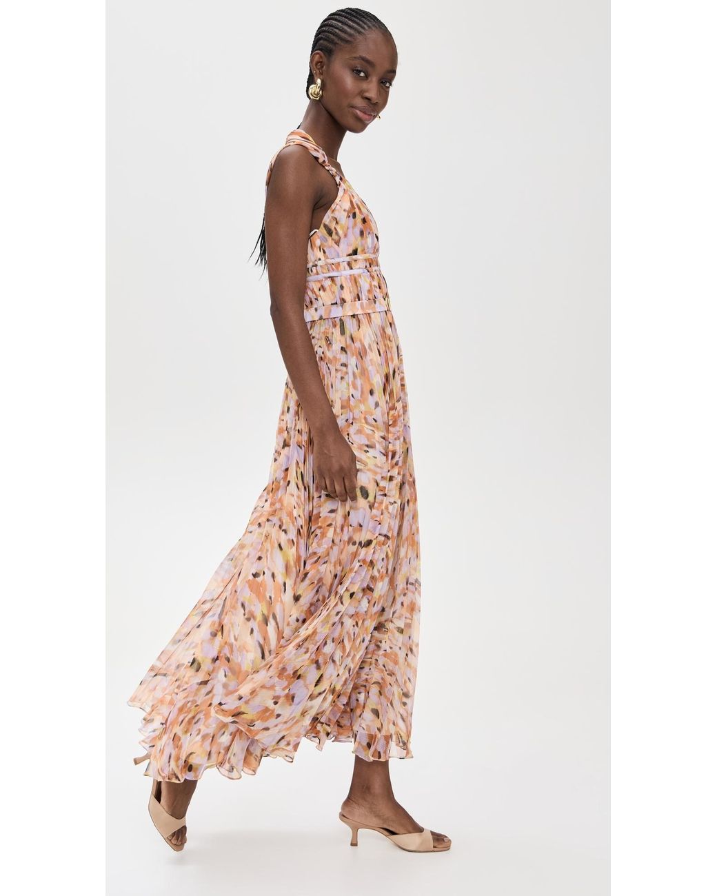 knee length dresses for ladies Asos Edition Linen Strappy Wrap Midi Dress In Soft Marble Print main image 0