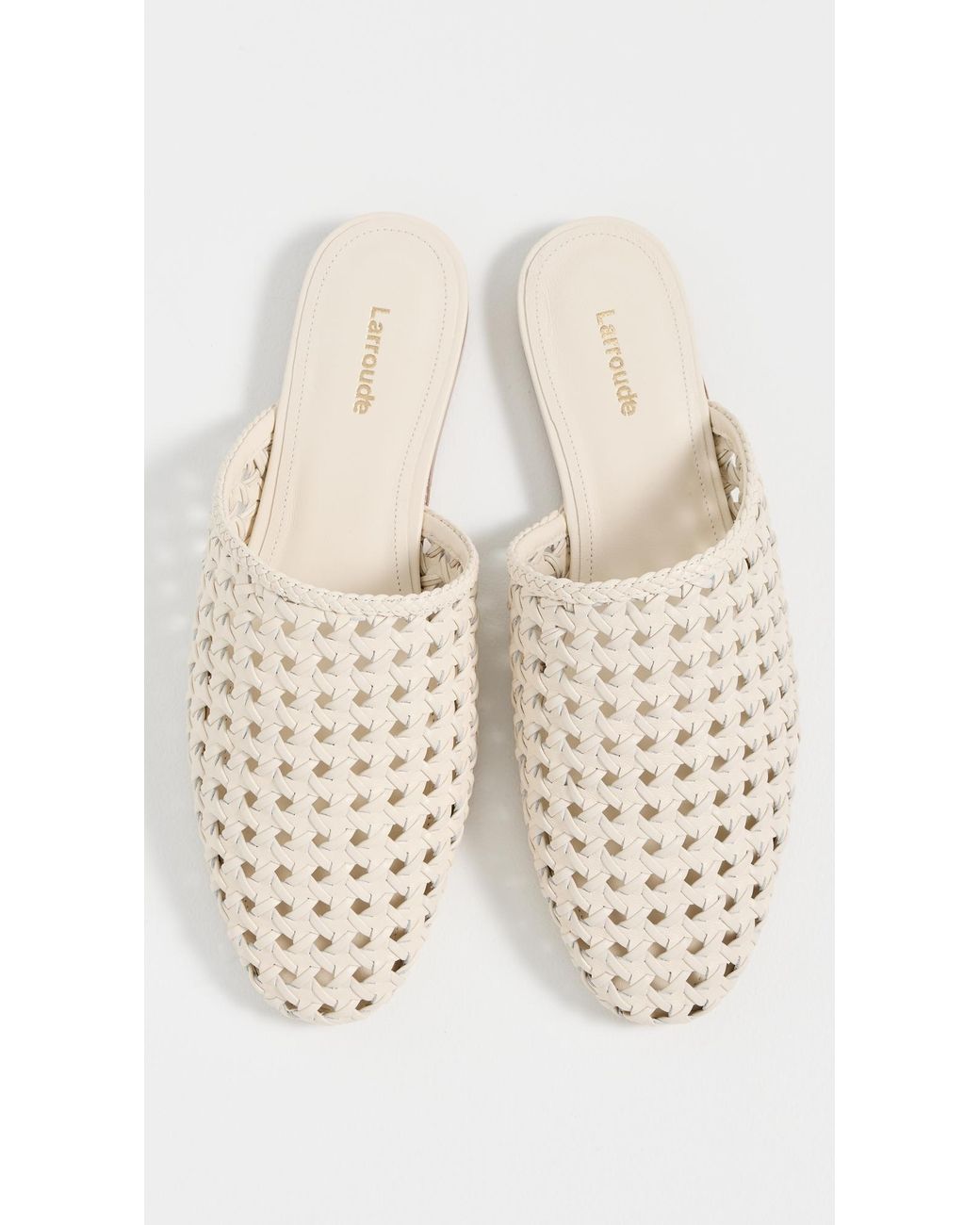 Larroude White Venice Macrame Flat Mules