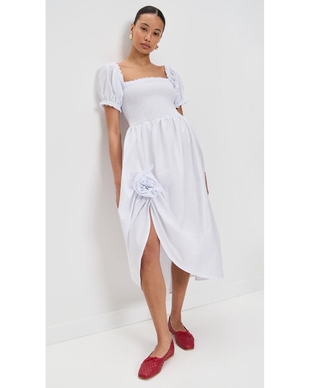 Sleeper Brigitte Cotton Dress With Rose Detail in White | Lyst