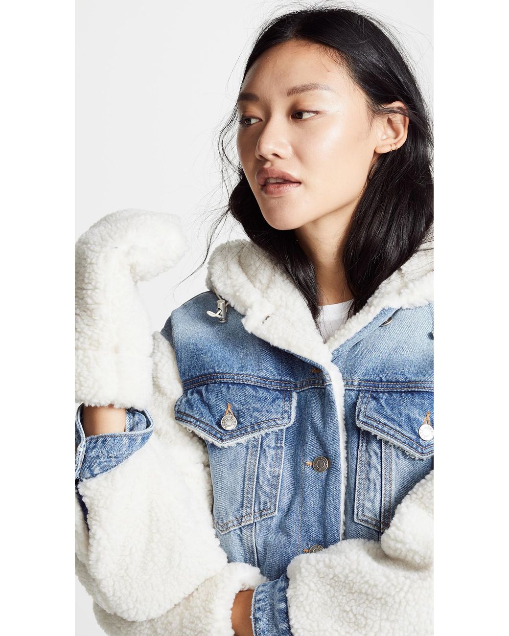 SJYP Sherpa Hoodie Denim Jacket in 