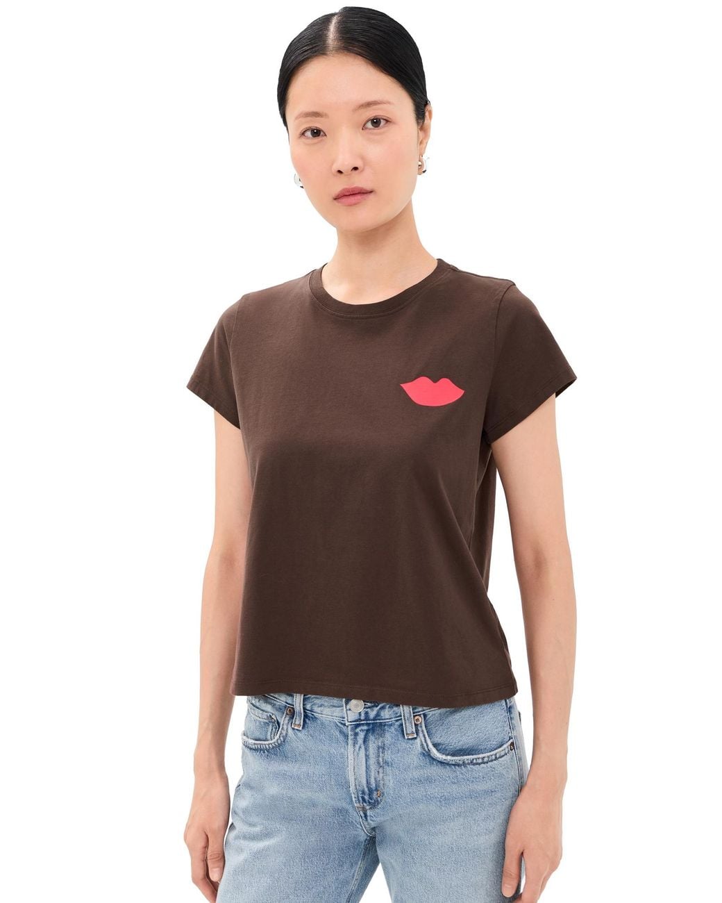 Clare V. Classic Lips Tee in Black | Lyst