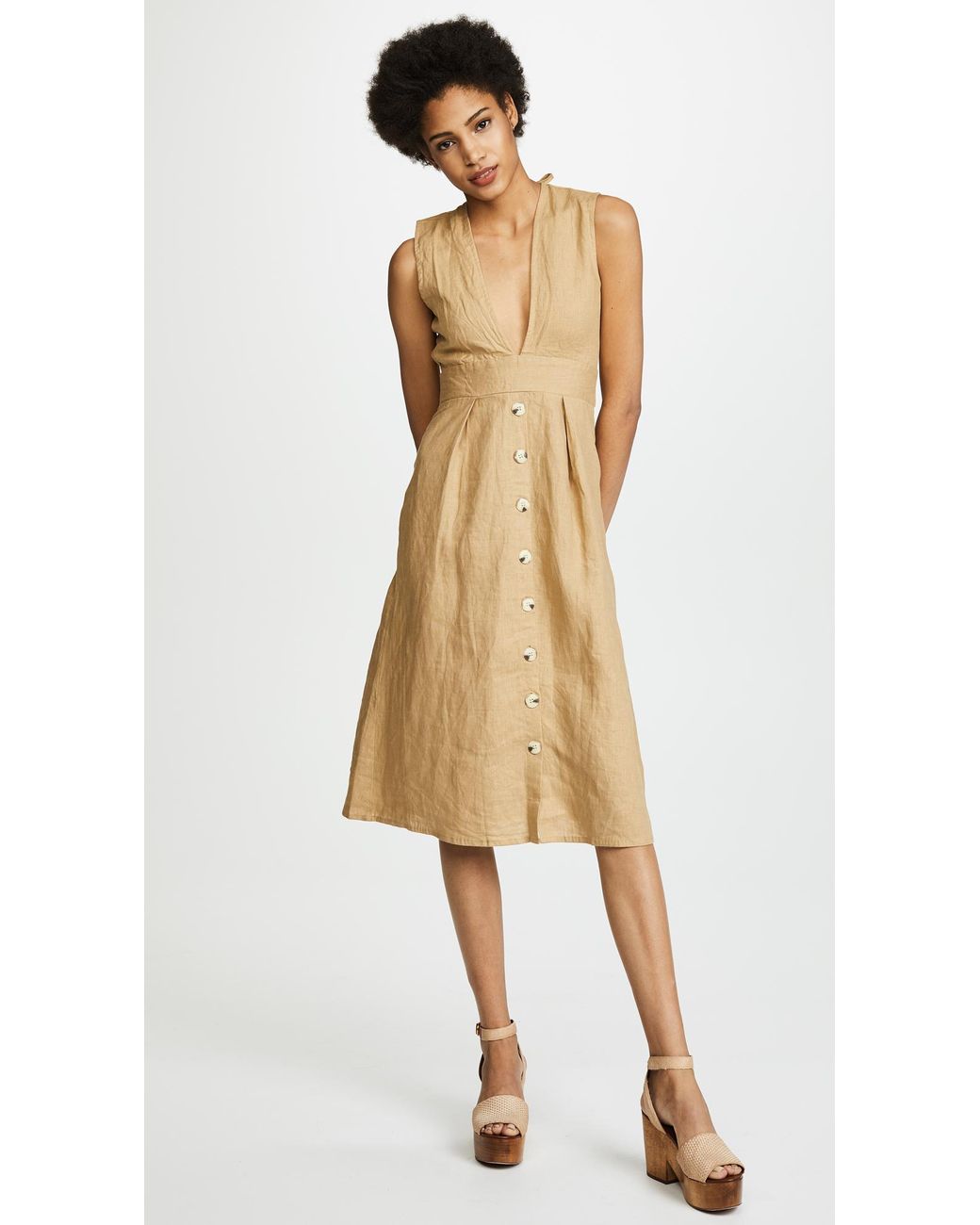 Buy Faithfull The Brand Sorso Linen Midi Dress - Brown At 30% Off