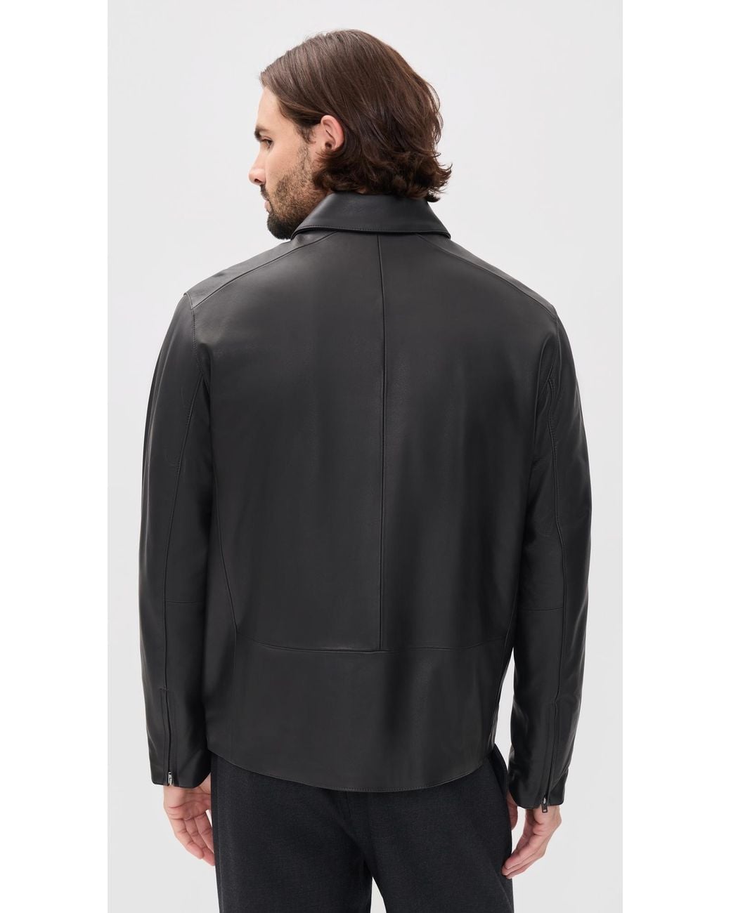 Vince Black Leather Zip Up Jacket for men