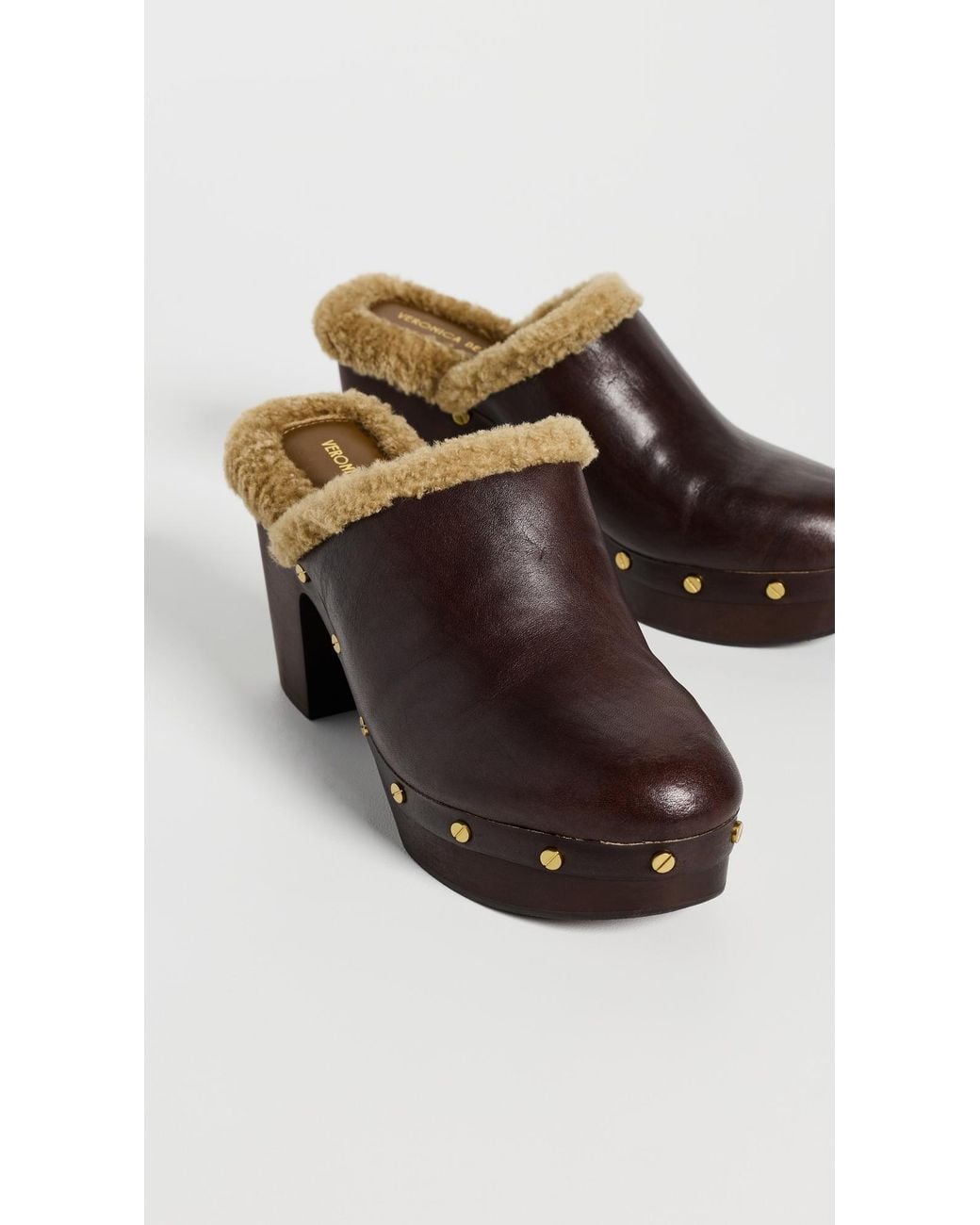 Veronica Beard Brown Larken Shearling Clogs