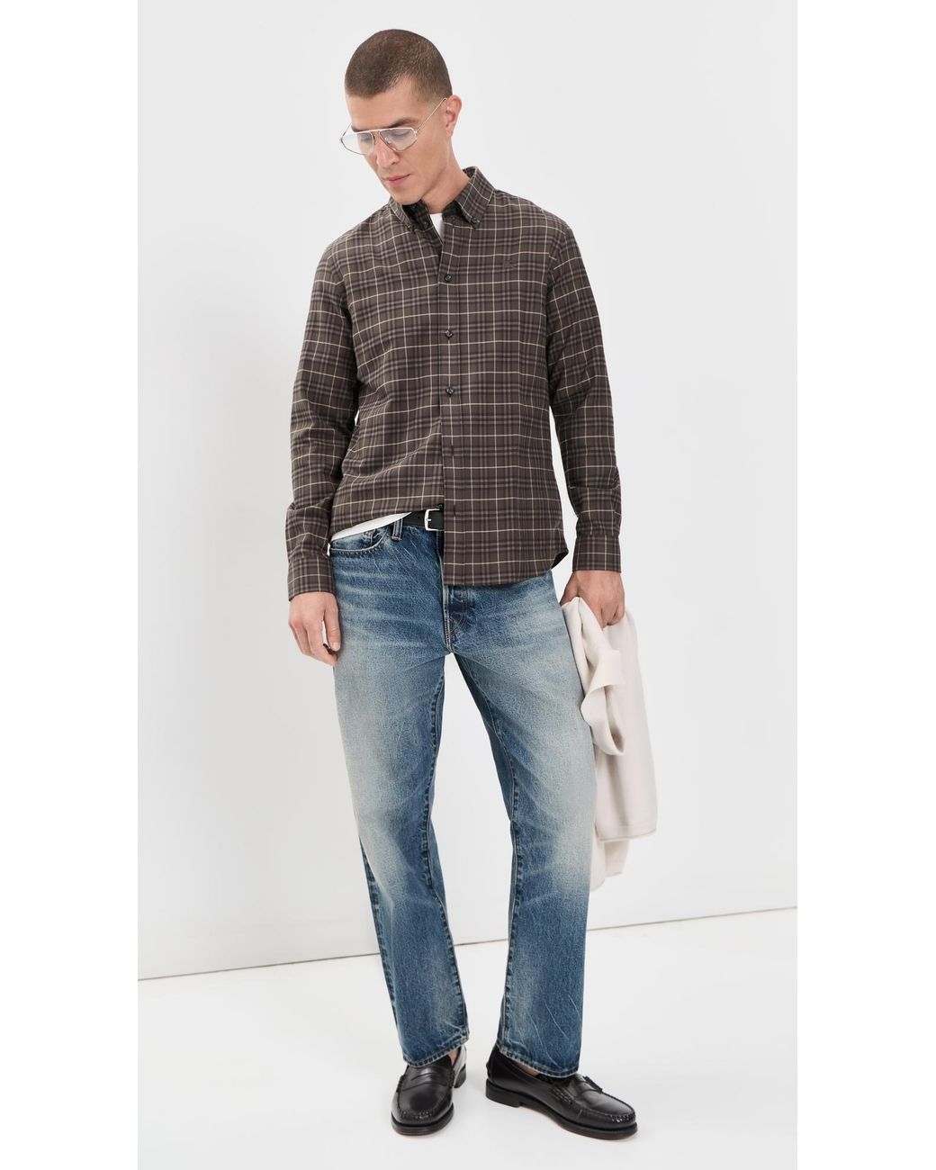 Burberry Black Robert Check Button Down for men