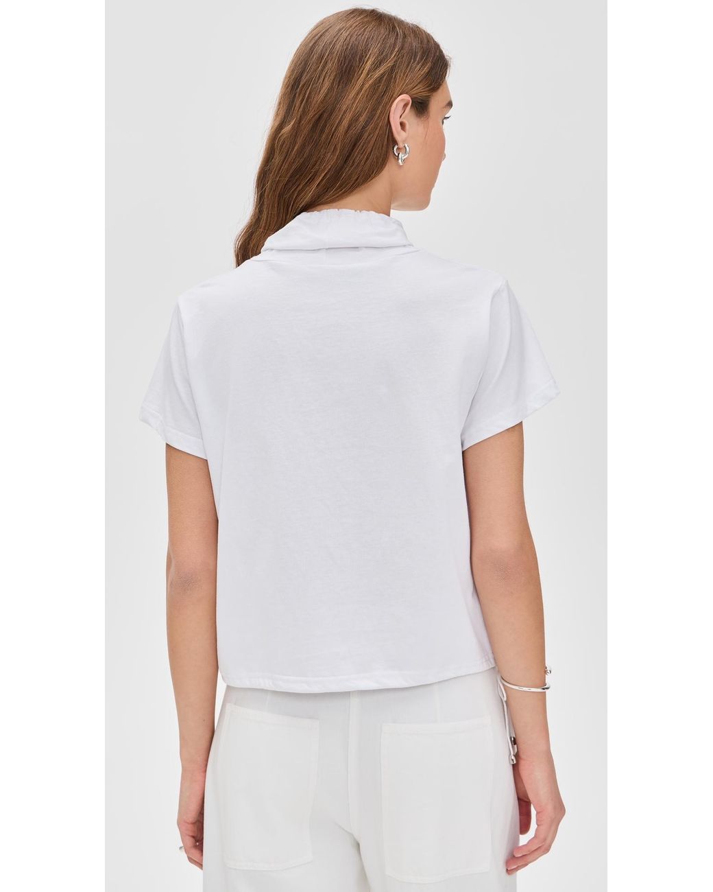 Simonett White High Neck Drawstring Tee