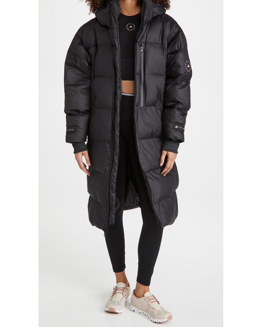 adidas By Stella McCartney Long Puffer Jacket in Black | Lyst