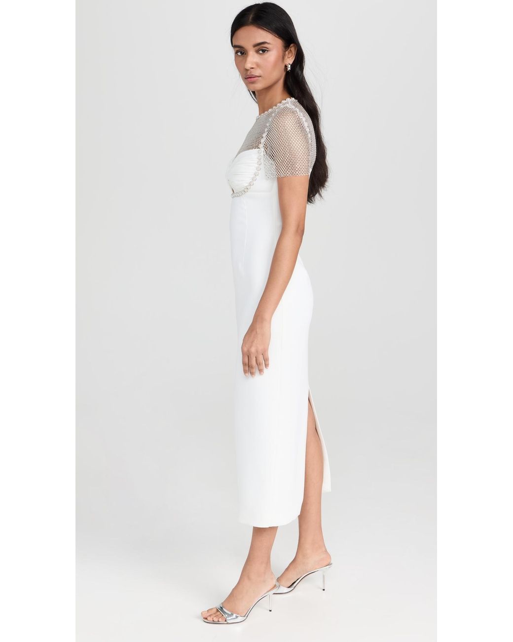 self portrait white crepe diamante mesh mini dress White Crepe Diamante Mesh Mini Dress  self-portrait-US