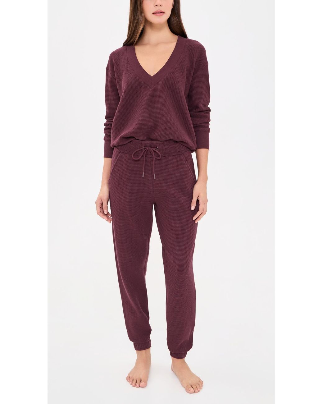 NEGATIVE Purple Waffle Knit Deep V Pullover