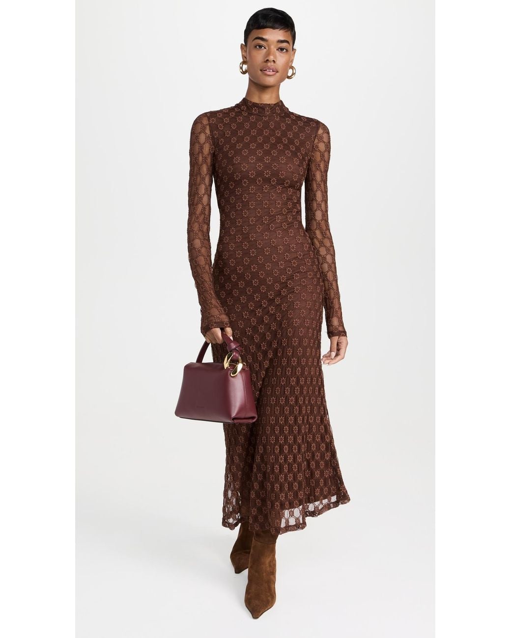 Bardot Ola Long Sleeve Midi Dress in Brown | Lyst Bardot Ola Long Sleeve Midi Dress in Brown | Lyst