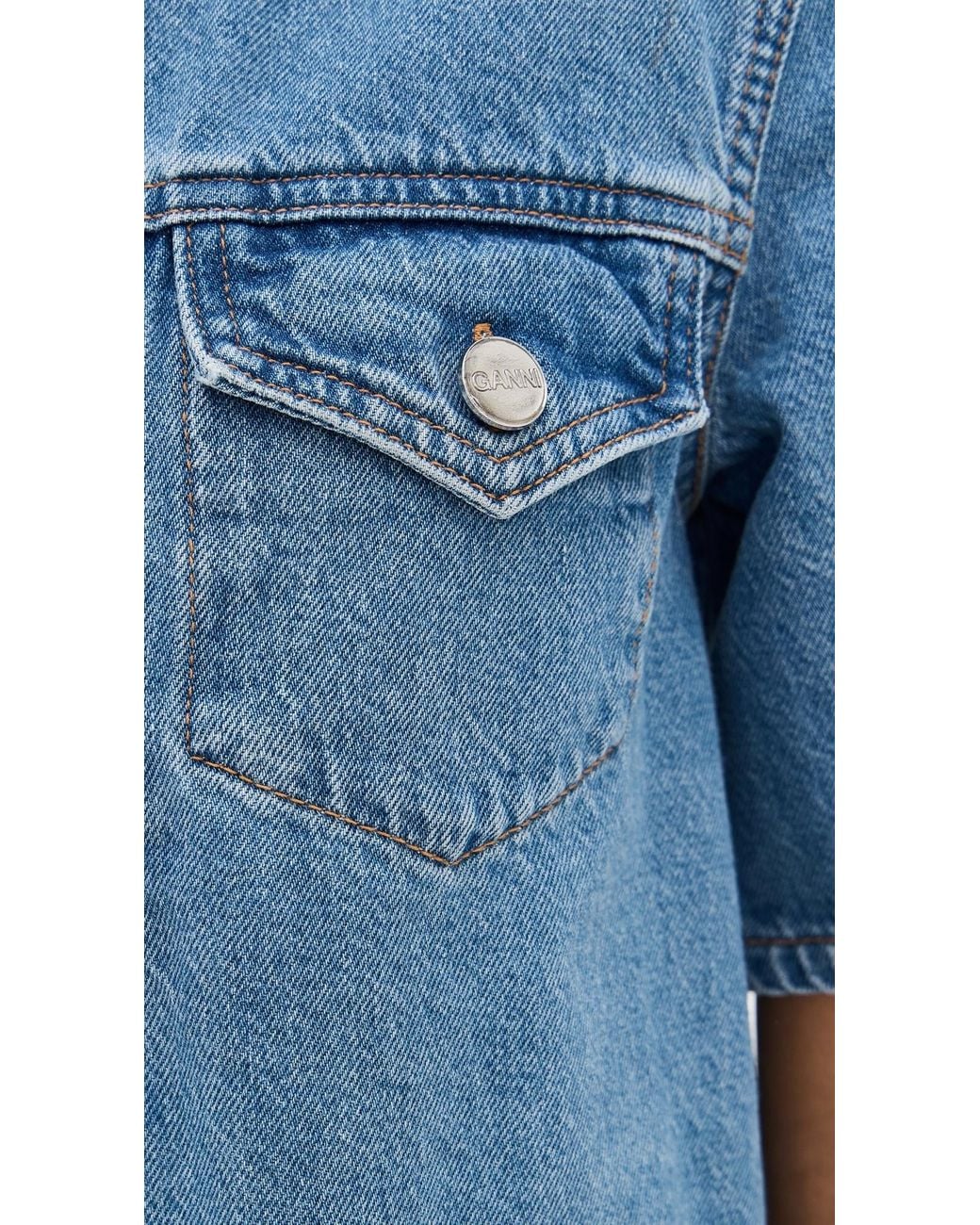 ganni broderie anglaise denim mini dress GANNI Broderie Anglaise Denim Mini Dress