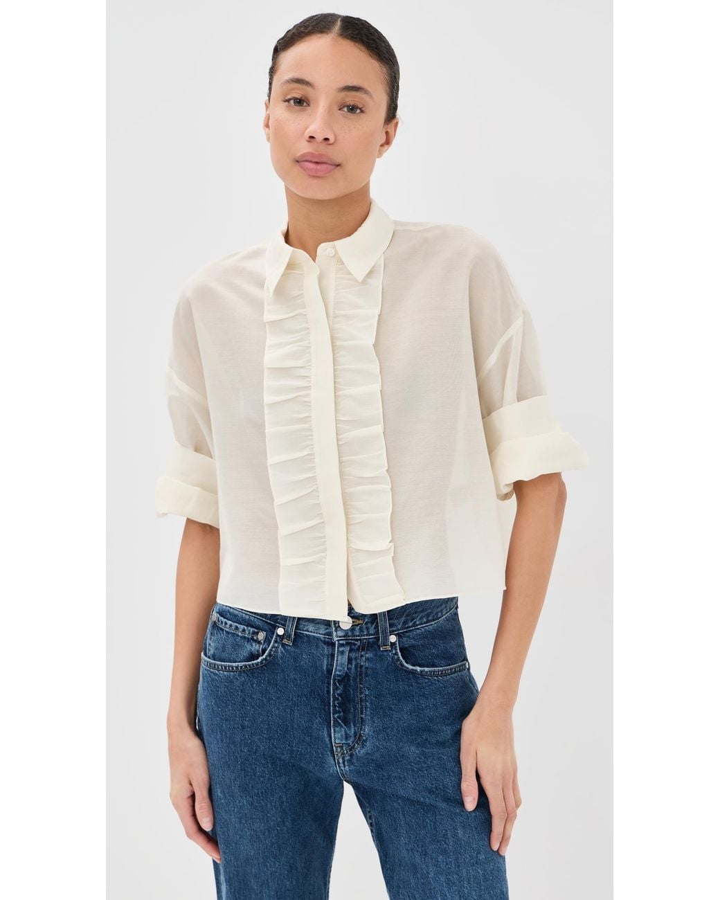 Twp Blue Next Ex Ruffle Button Down Top