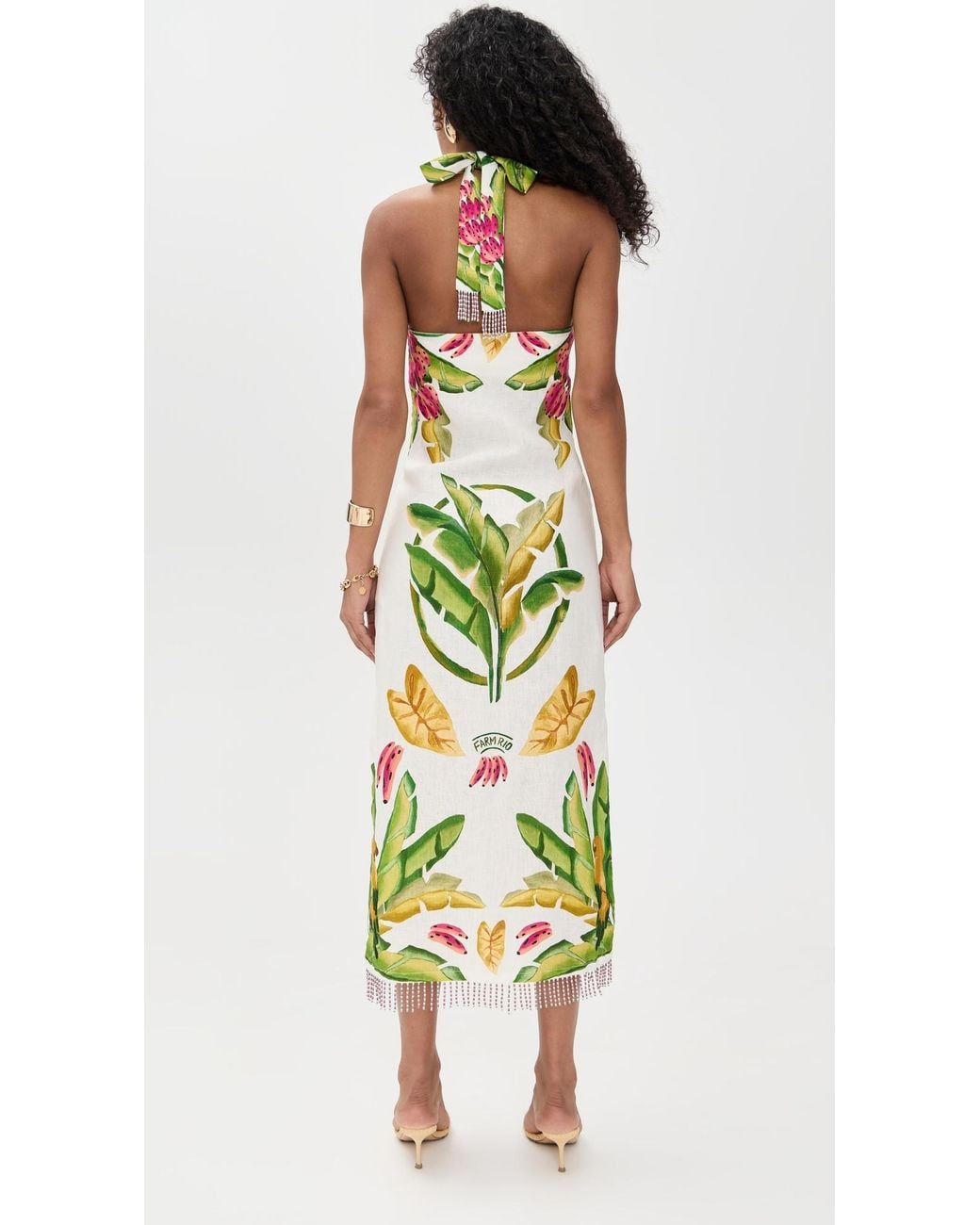 knee length dresses for ladies Pink Leaves Maxi Dress – FARM Rio main image 0